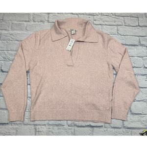 WHBM Pink Sweater Cozy soft V-neck Collared size M Relaxed fit Outlet A496